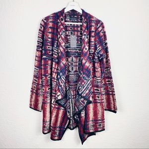 Lucky Brand Open Front Knit Cardigan Sweater Southwestern Ikat Print Size Large